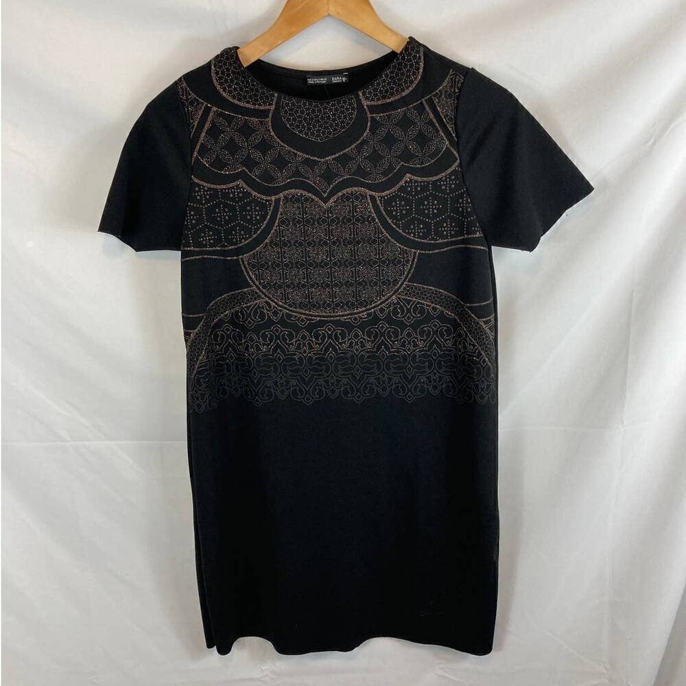 Zara Metallic Embellished Short Sleeve Sheath Dress size small